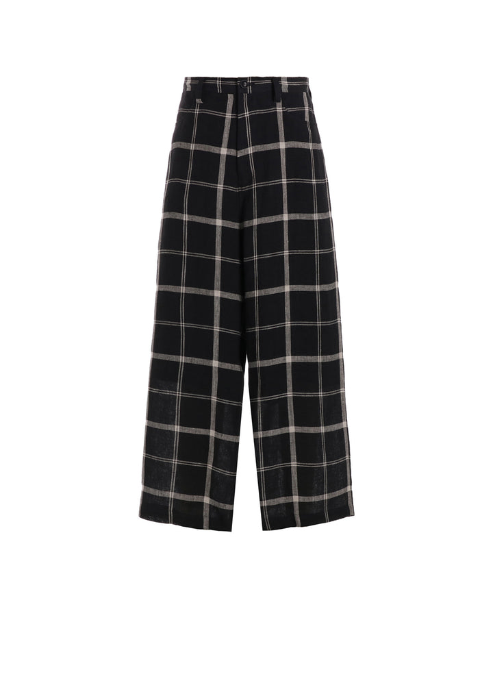 LINEN/NYLON PLAID LONG STRAIGHT PANTS