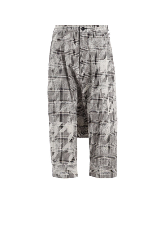 COTTON/LINEN PLAID×BIG HOUNDSTOOTH CUFFED HEM SARROUEL PANTS