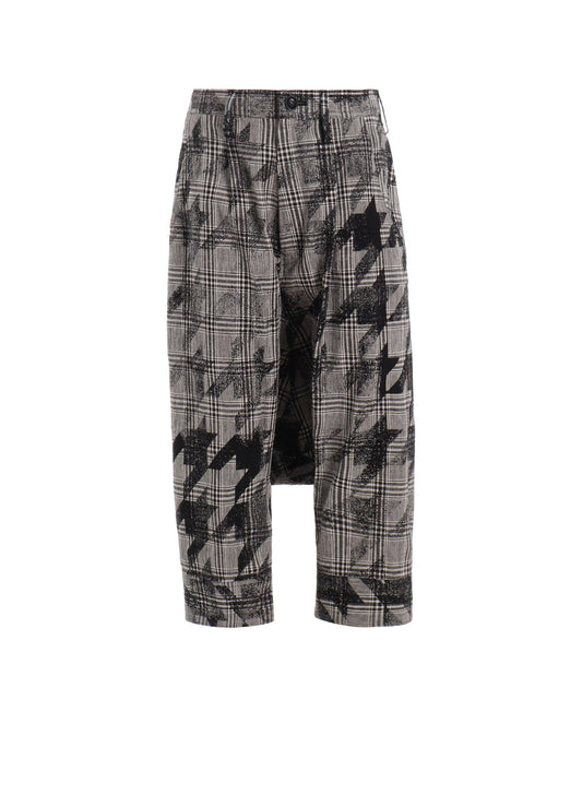 COTTON/LINEN PLAID×BIG HOUNDSTOOTH CUFFED HEM SARROUEL PANTS
