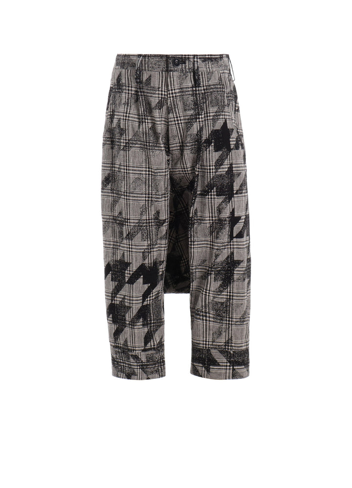 COTTON/LINEN PLAID×BIG HOUNDSTOOTH CUFFED HEM SARROUEL PANTS