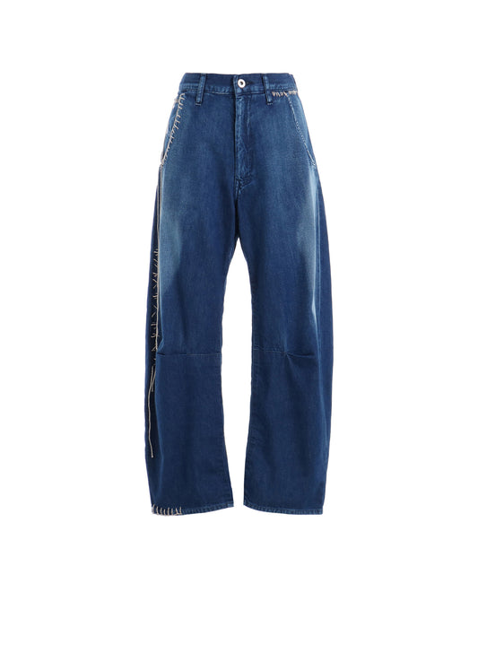 SPOTTED DENIM WIDE LEG GUSSET PANTS