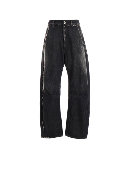 SPOTTED DENIM WIDE LEG GUSSET PANTS