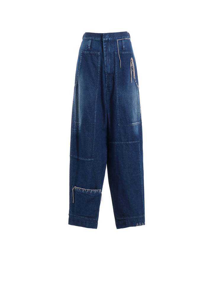 SPOTTED DENIM PATCHED-POCKET PANTS