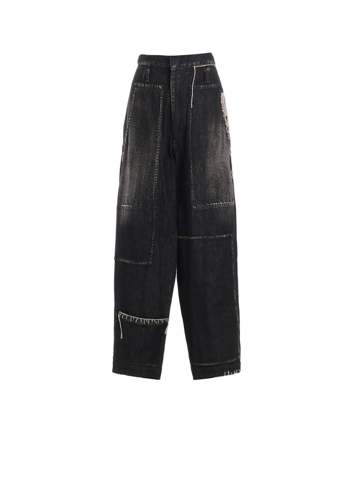 SPOTTED DENIM PATCHED-POCKET PANTS