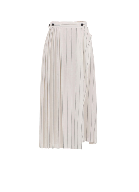 WASHER STRIPE PLEATED WRAP SKIRT
