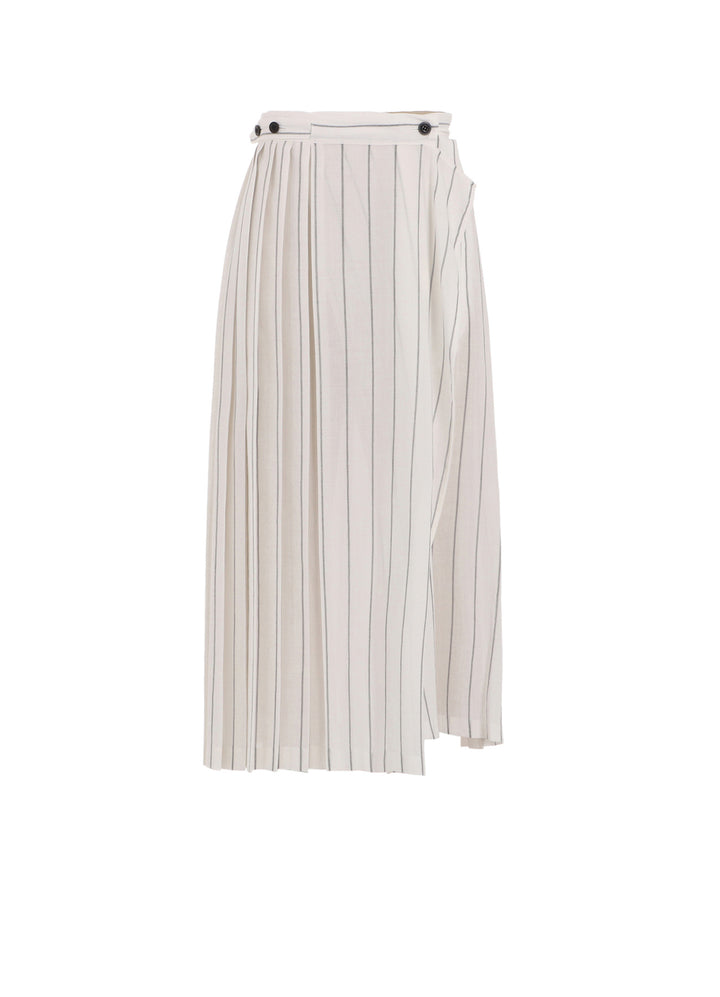 WASHER STRIPE PLEATED WRAP SKIRT