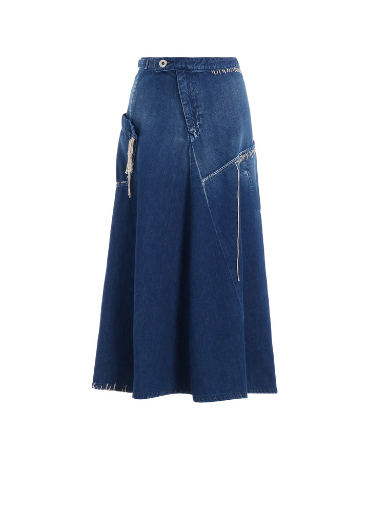 SPOTTED DENIM FLARE SKIRT WITH GUSSET