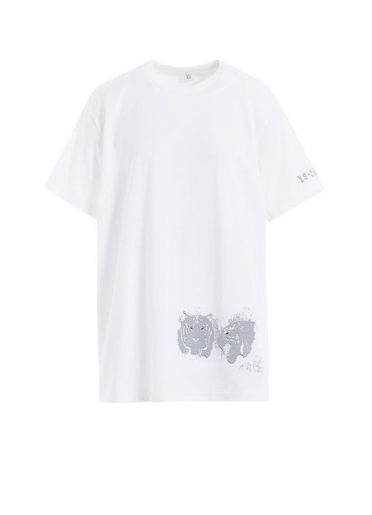 ANIMAL FLOCKED PRINT ROUND NECK SHORT SLEEVE T (TIGER)