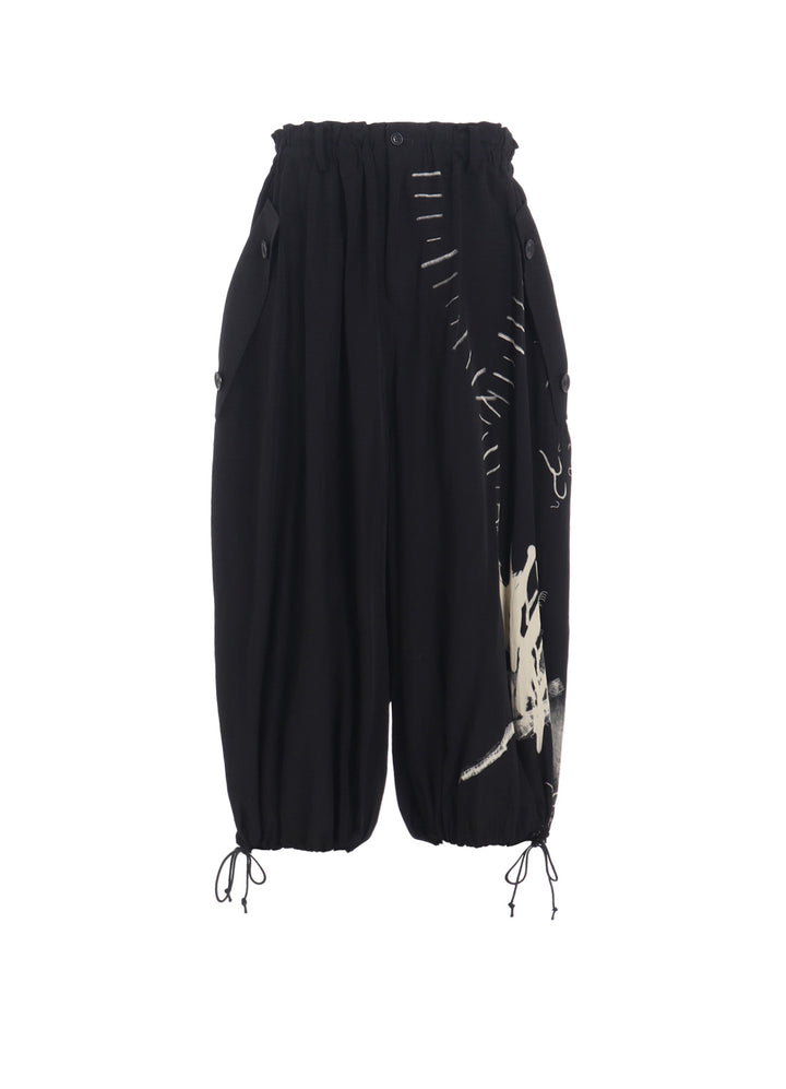 CUPRO DUNGAREE "Y" PRINT ELASTIC-WAIST PANTS
