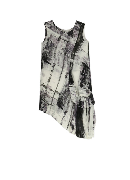 CU/ LAWN BLURRED CHECK GATHERED BLOUSE