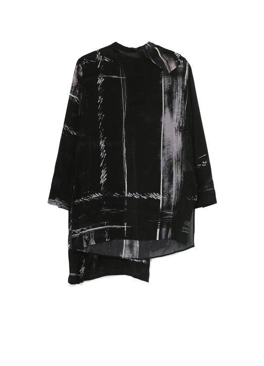 CU/ LAWN BLURRED CHECK BACK TIE BLOUSE