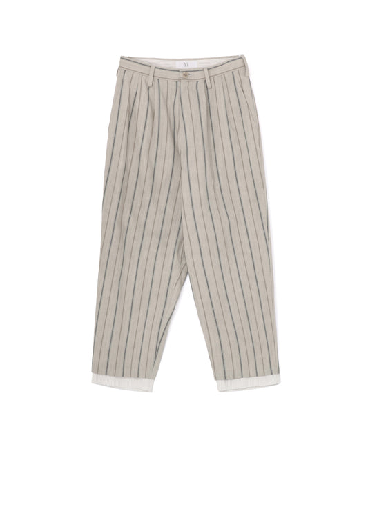 COTTON STRIPE INK DYED DOUBLE TUCK TAPERED PANTS