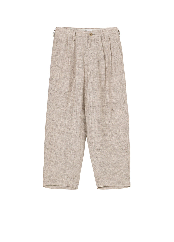 LINEN TWEED PLEATS TAPERED PANTS