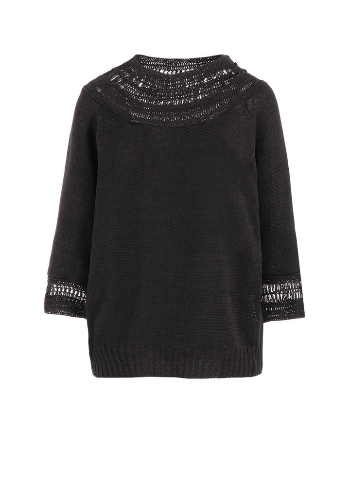 JERSEY+BROAD STITCH CROCHET HALF SLEEVE PULLOVER