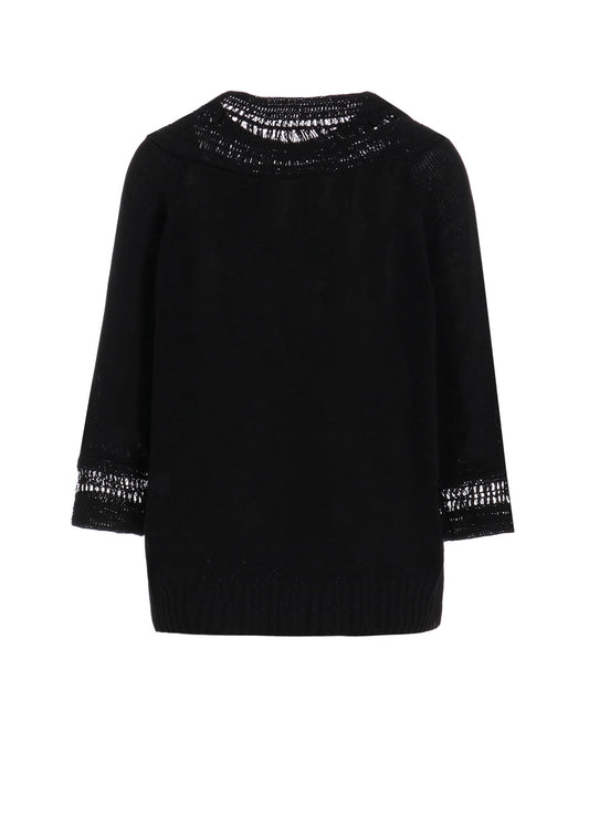 JERSEY+BROAD STITCH CROCHET HALF SLEEVE PULLOVER