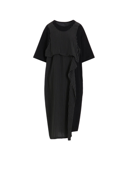 POLYESTER DE CHINE STRIPE CONBI HALF SLEEVE DRESS