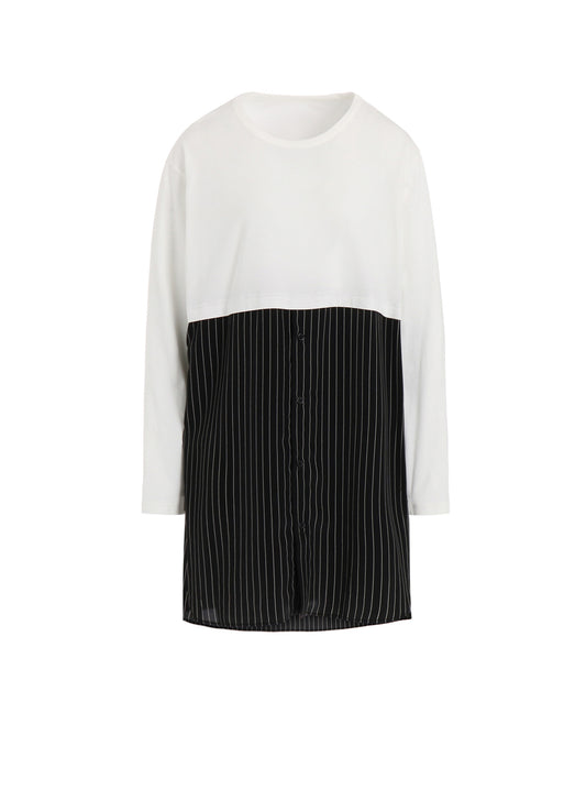 POLYESTER DE CHINE STRIPE CONBI LONG SLEEVE T
