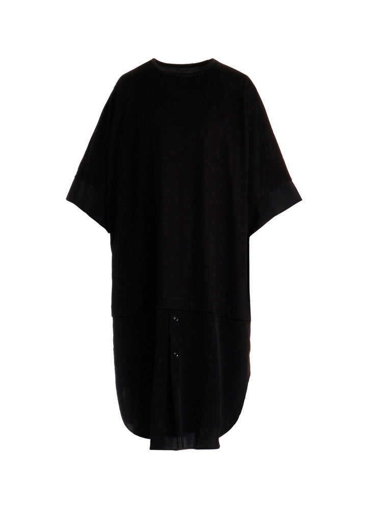 COTTON JERSEY X TA/PE DE CHINE ROUND NECK DRESS