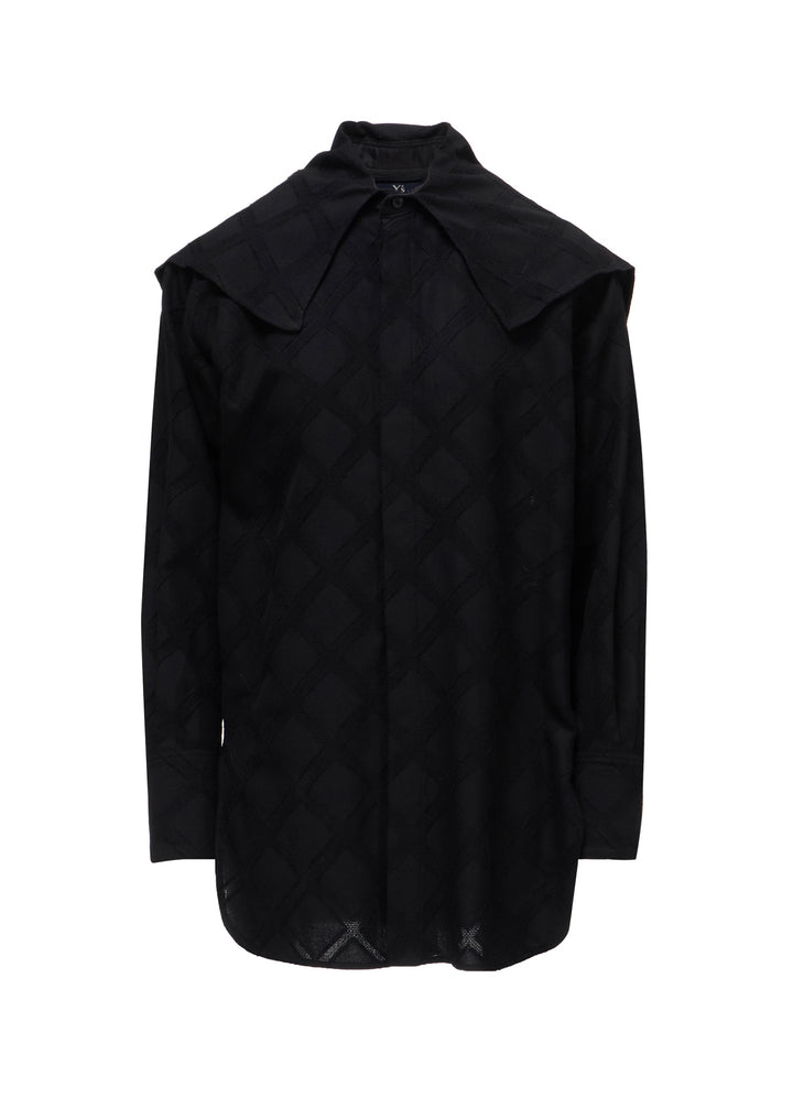 PLAID JACQUARD LARGE COLLAR BLOUSE