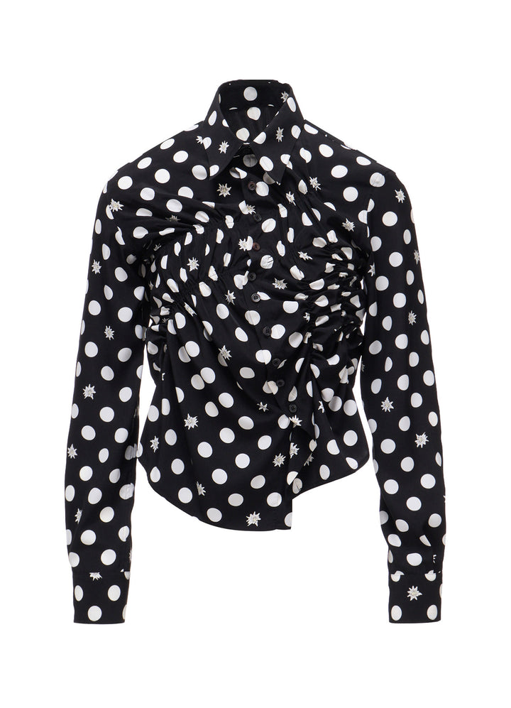 DOT FLOWER PRINT RANDOM GATHERED BLOUSE