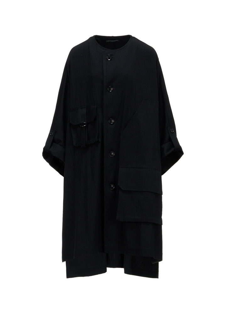 8OZ DENIM COLLARLESS DOLMAN COAT