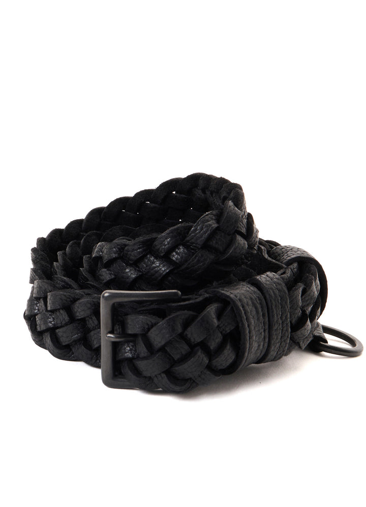 SEMI GLOSS LEATHER BRAIDED BELT