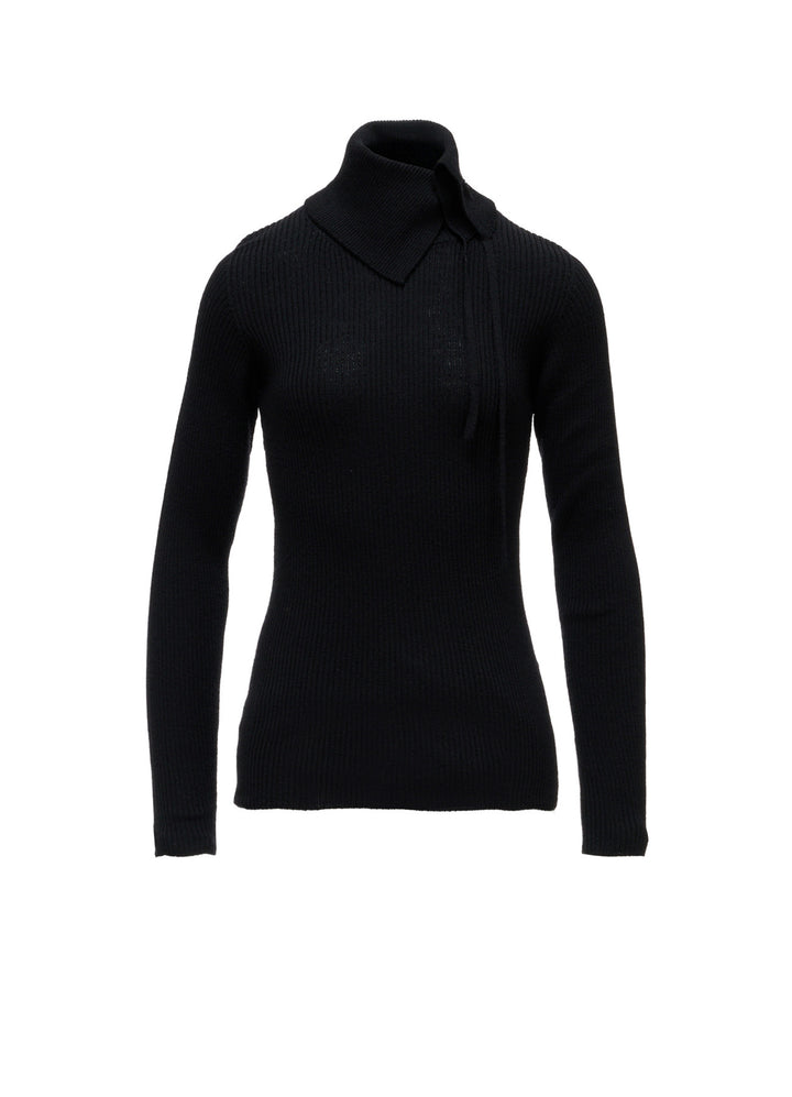 WOOL RIB 3-WAY BUTTON-UP HIGH NECK PULLOVER