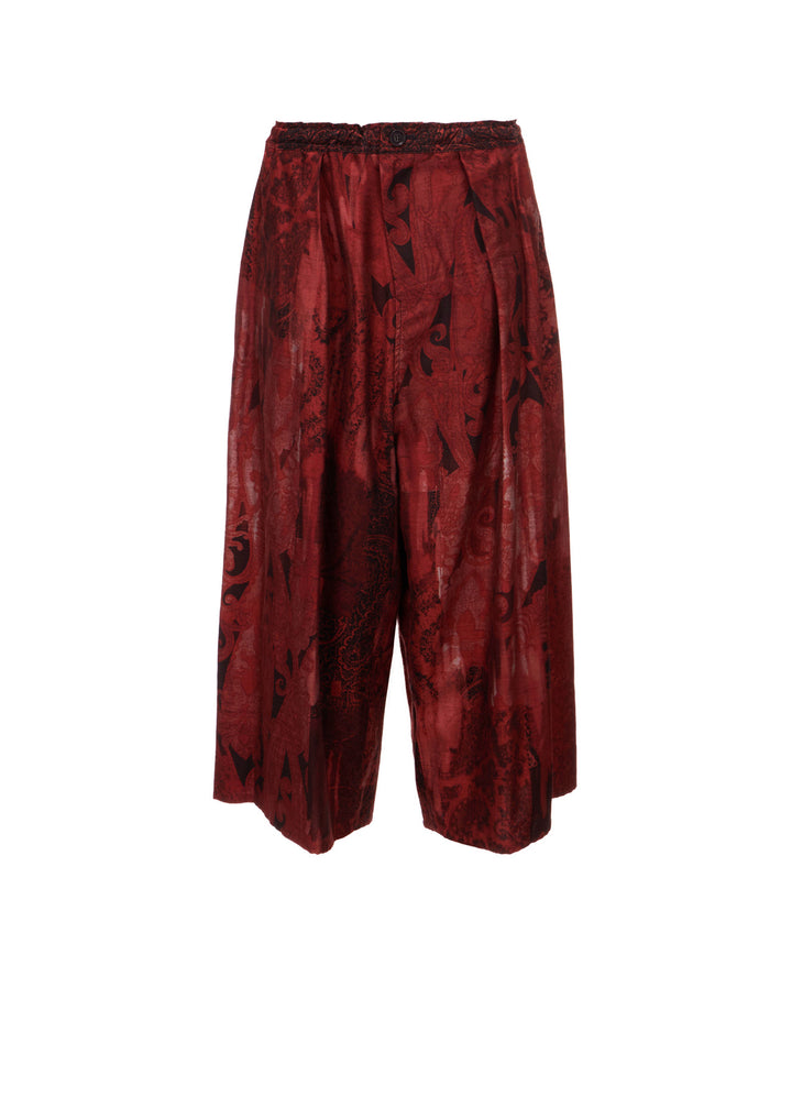 COTTON/CELLULOSE BLUR PAISLEY FRONT TUCK WIDE PANTS