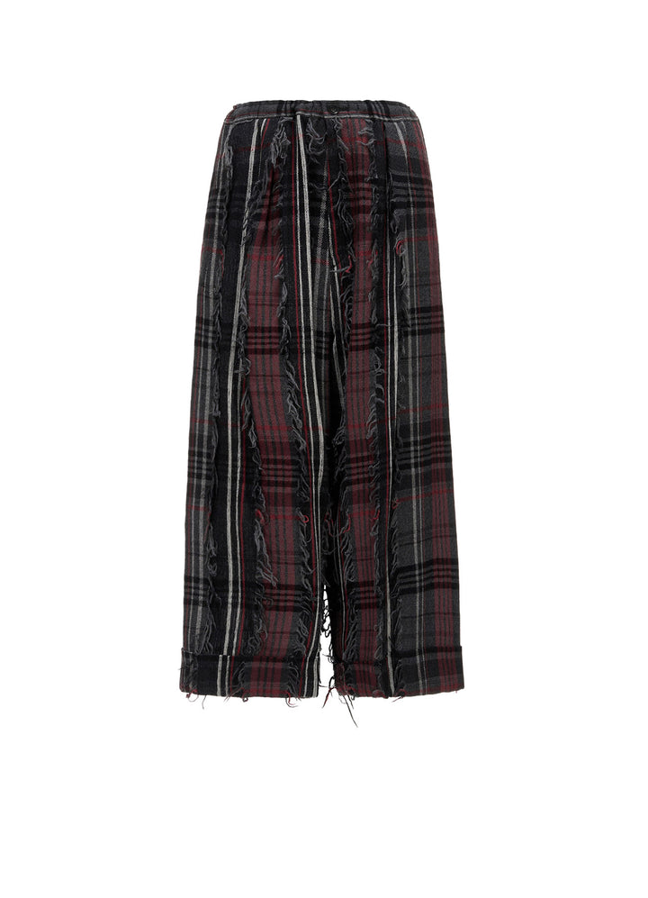 WOOL PLAID CUT JACQUARD FRONT TUCK TURN-UP PANTS