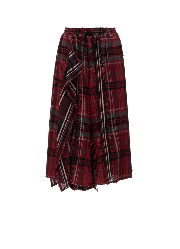 WOOL PLAID CUT JACQUARD DRAPE FLARE PANTS