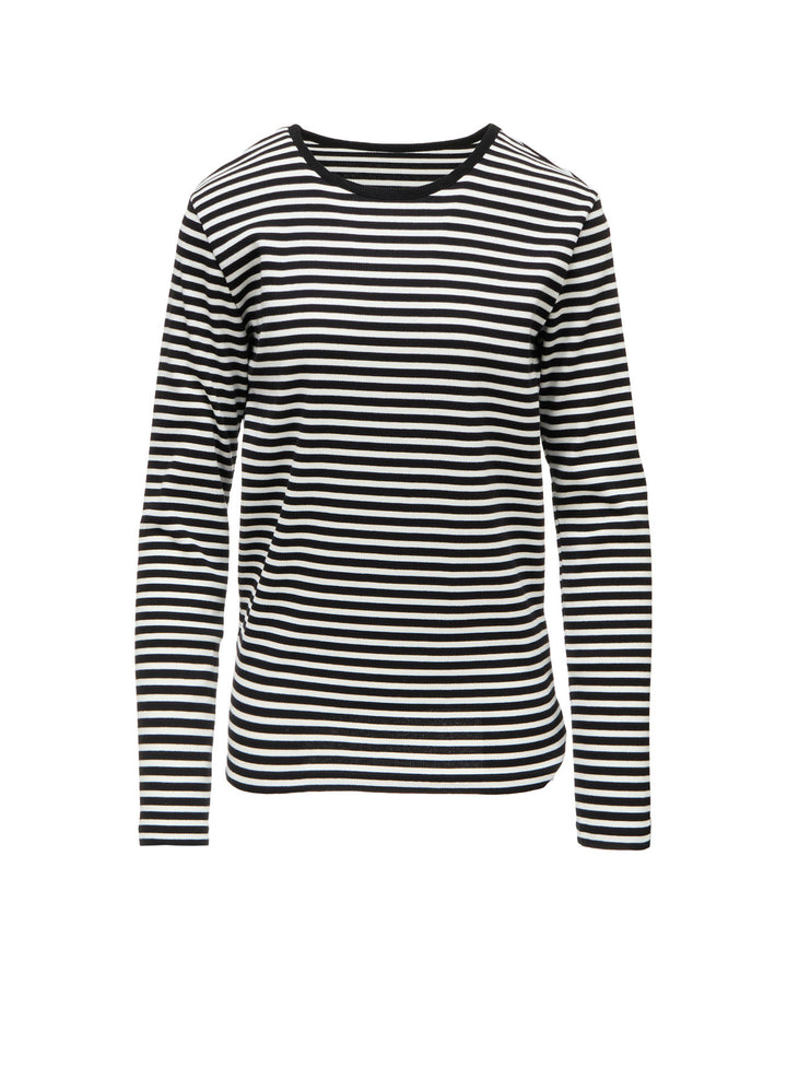 STRIPE RIB ROUND NECK LONG SLEEVE T-SHIRT