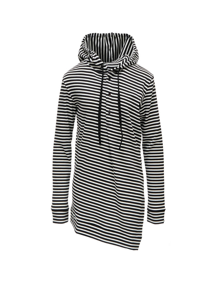 STRIPE RIB HOODED LONG SLEEVE T-SHIRT
