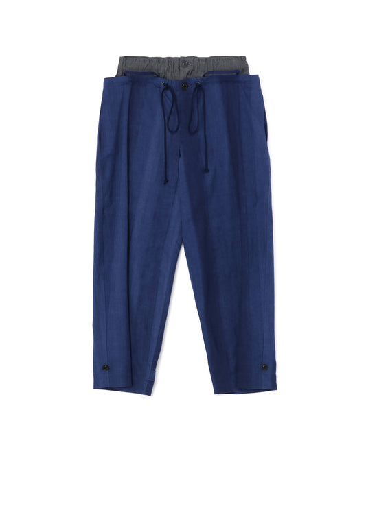 MULTI STRIPED DOBBY FABRIC UNEVENLY DYED DOUBLE LAYERED PANTS