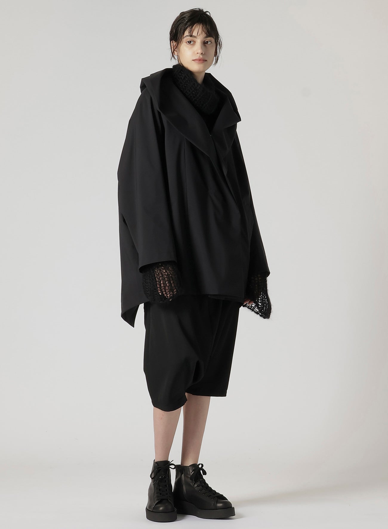 NY TAFFETA 3L R-HOODED CAPE COAT