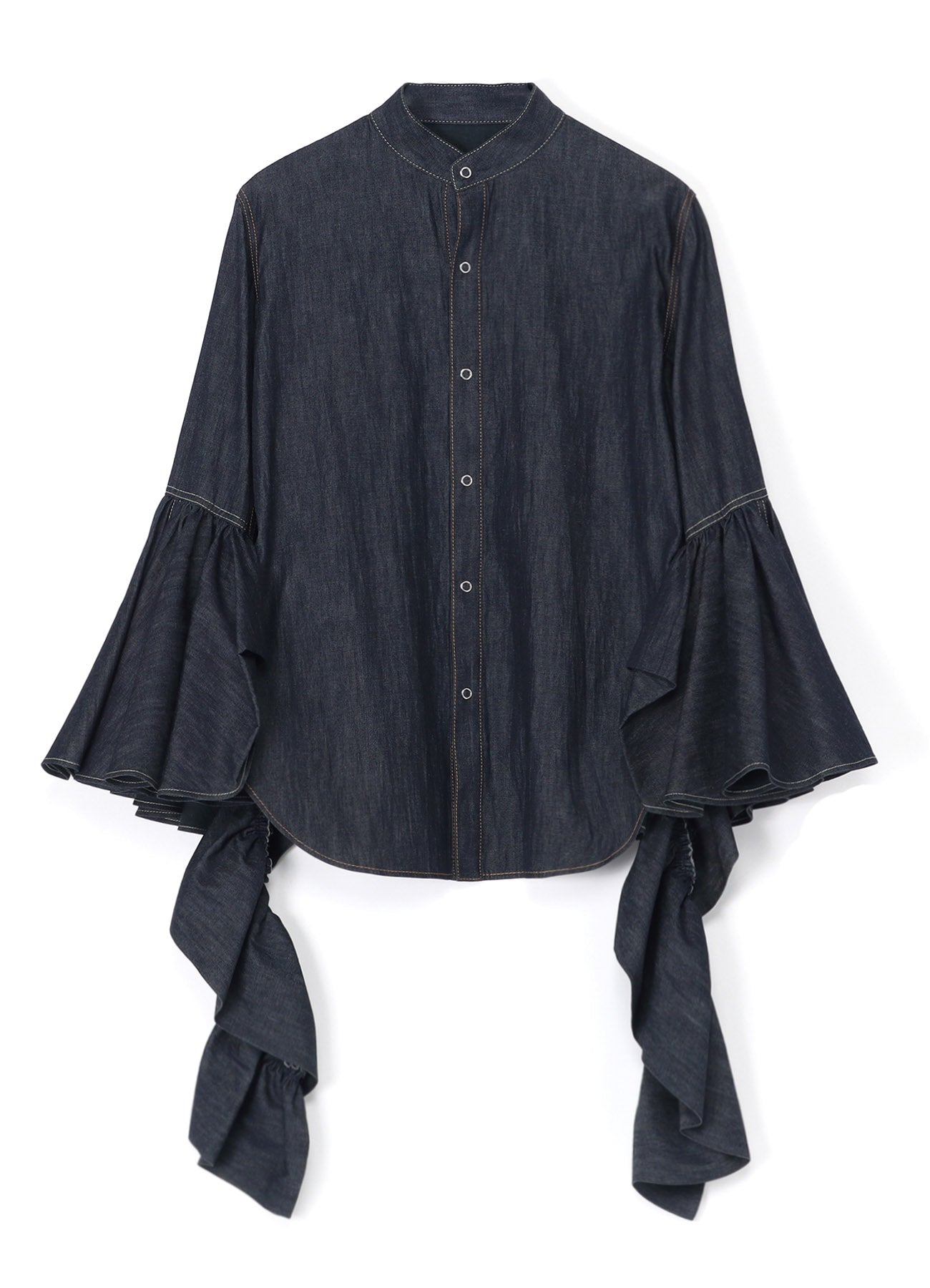 DENIM P.T SLEEVE WITH FRILL BLOUSE