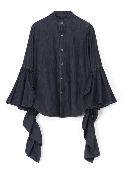 DENIM P.T SLEEVE WITH FRILL BLOUSE