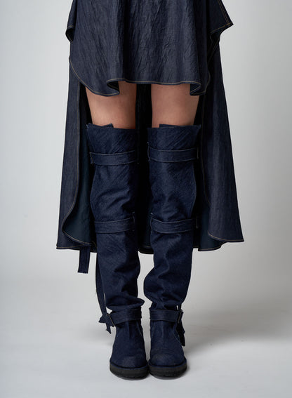 12 oz UNEVEN YARN DENIM LONG STRAP DENIM BOOTS