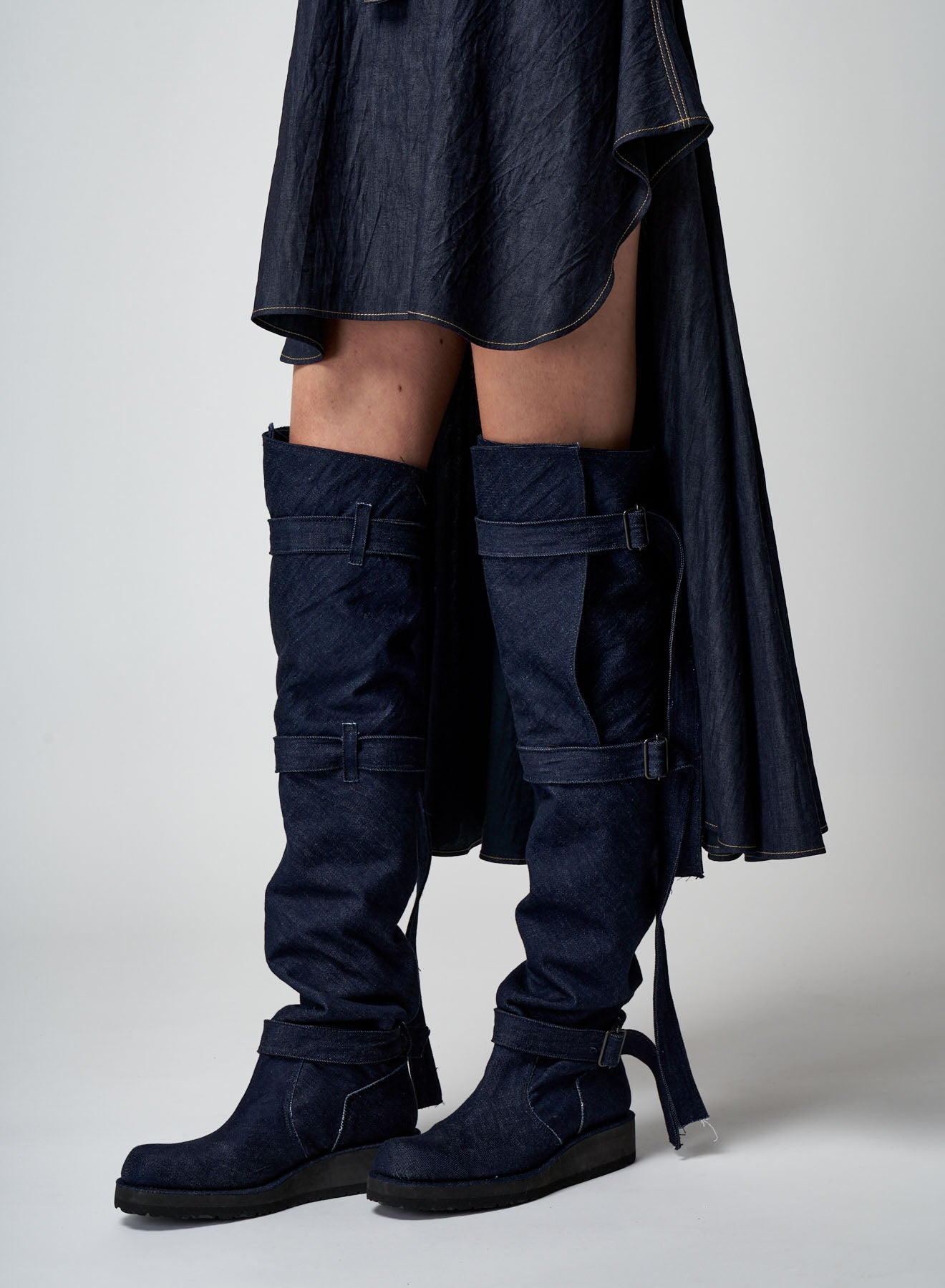 12 oz UNEVEN YARN DENIM LONG STRAP DENIM BOOTS