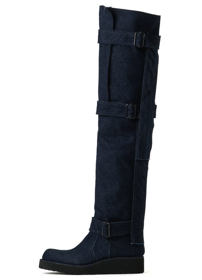12 oz UNEVEN YARN DENIM LONG STRAP DENIM BOOTS