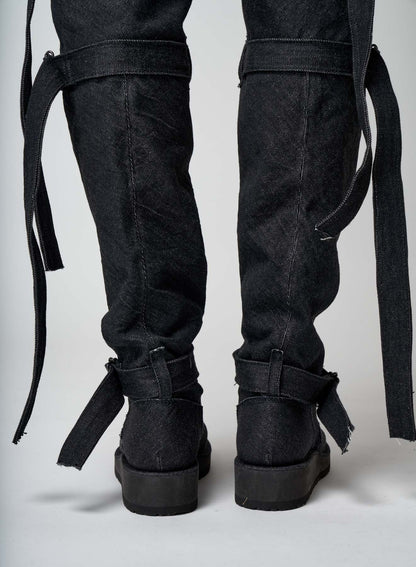 12 oz UNEVEN YARN DENIM LONG STRAP DENIM BOOTS