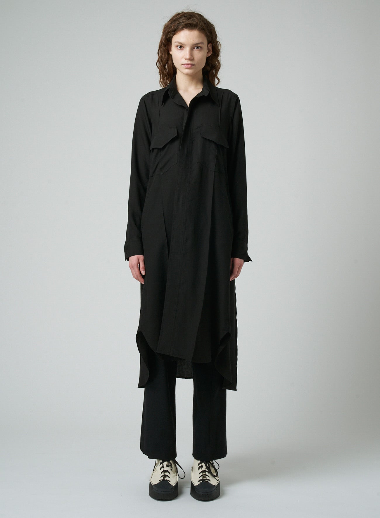 CELLULOSE POPLIN WORK SHIRT LONG DRESS