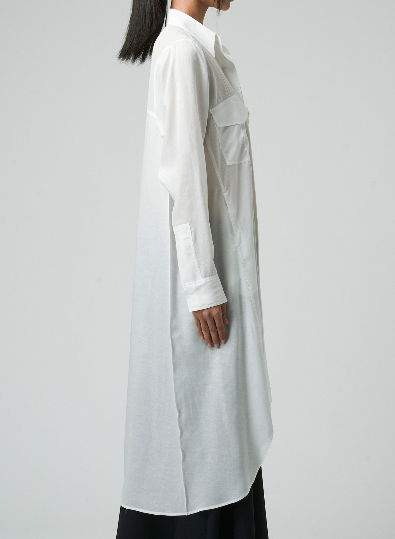 CELLULOSE LAWN WORKWEAR-STYLE LONG SHIRT DRESS