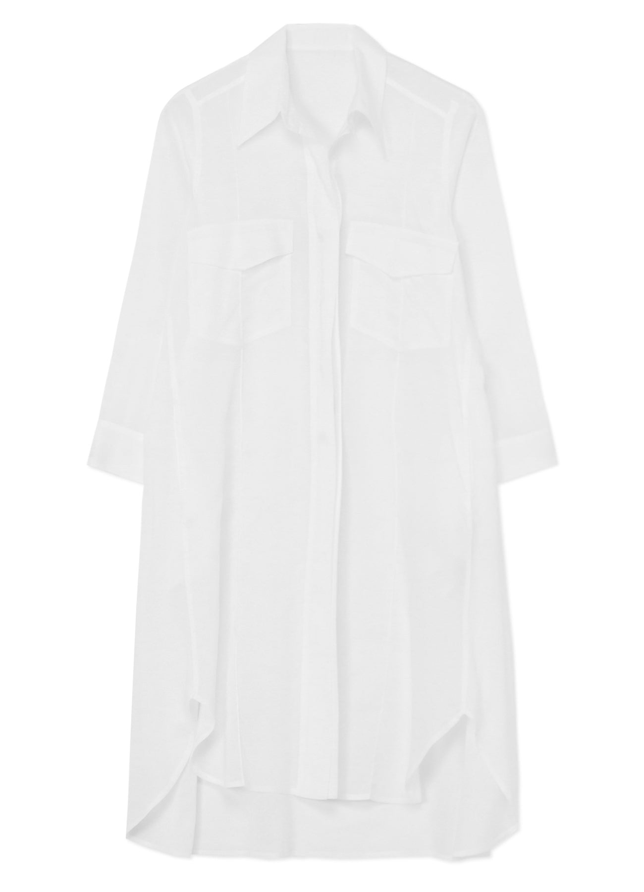 CELLULOSE LAWN WORKWEAR-STYLE LONG SHIRT DRESS