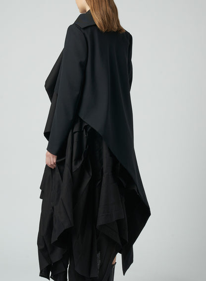 WOOL GABARDINE ASYMMETRIC LONG JACKET