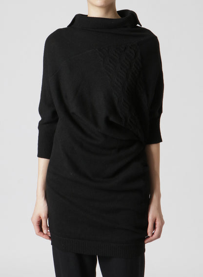 PLAIN ST+PATTERN+RIB DRAPED TURTLE NECK B