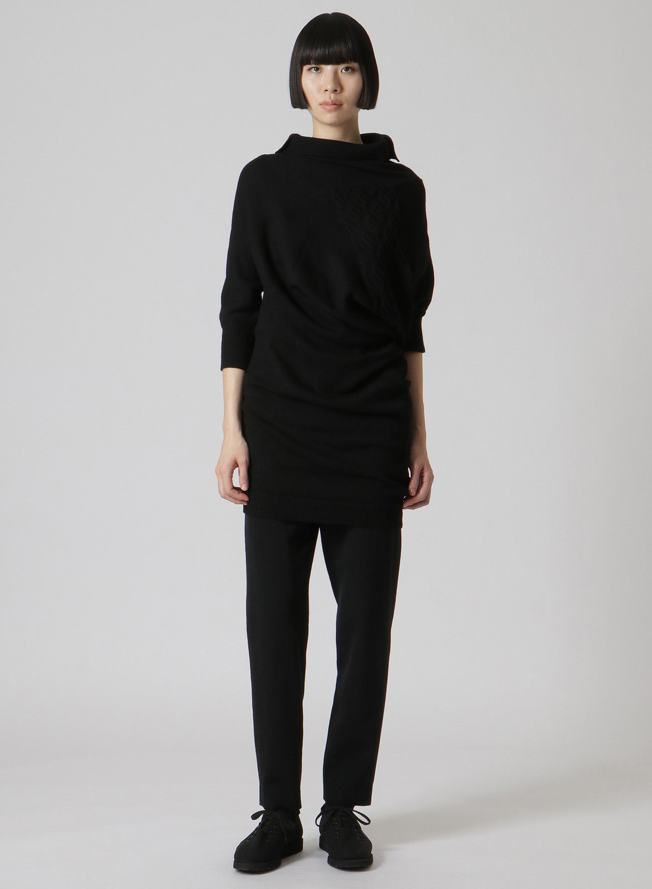 PLAIN ST+PATTERN+RIB DRAPED TURTLE NECK B