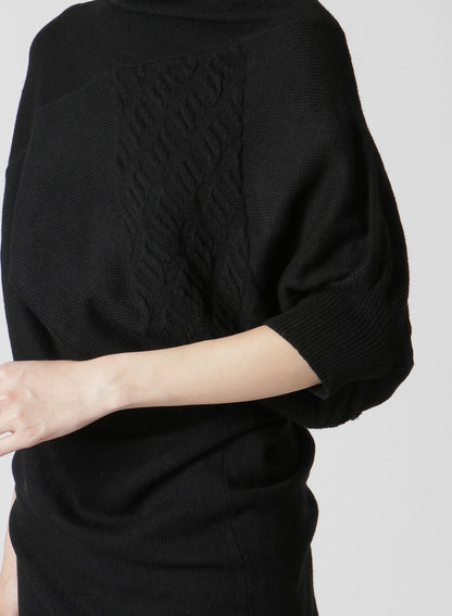 PLAIN ST+PATTERN+RIB DRAPED TURTLE NECK B