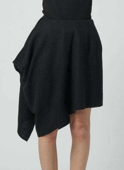 GAUZE HERRINGBONE R DRAPED SHORT SKIRT