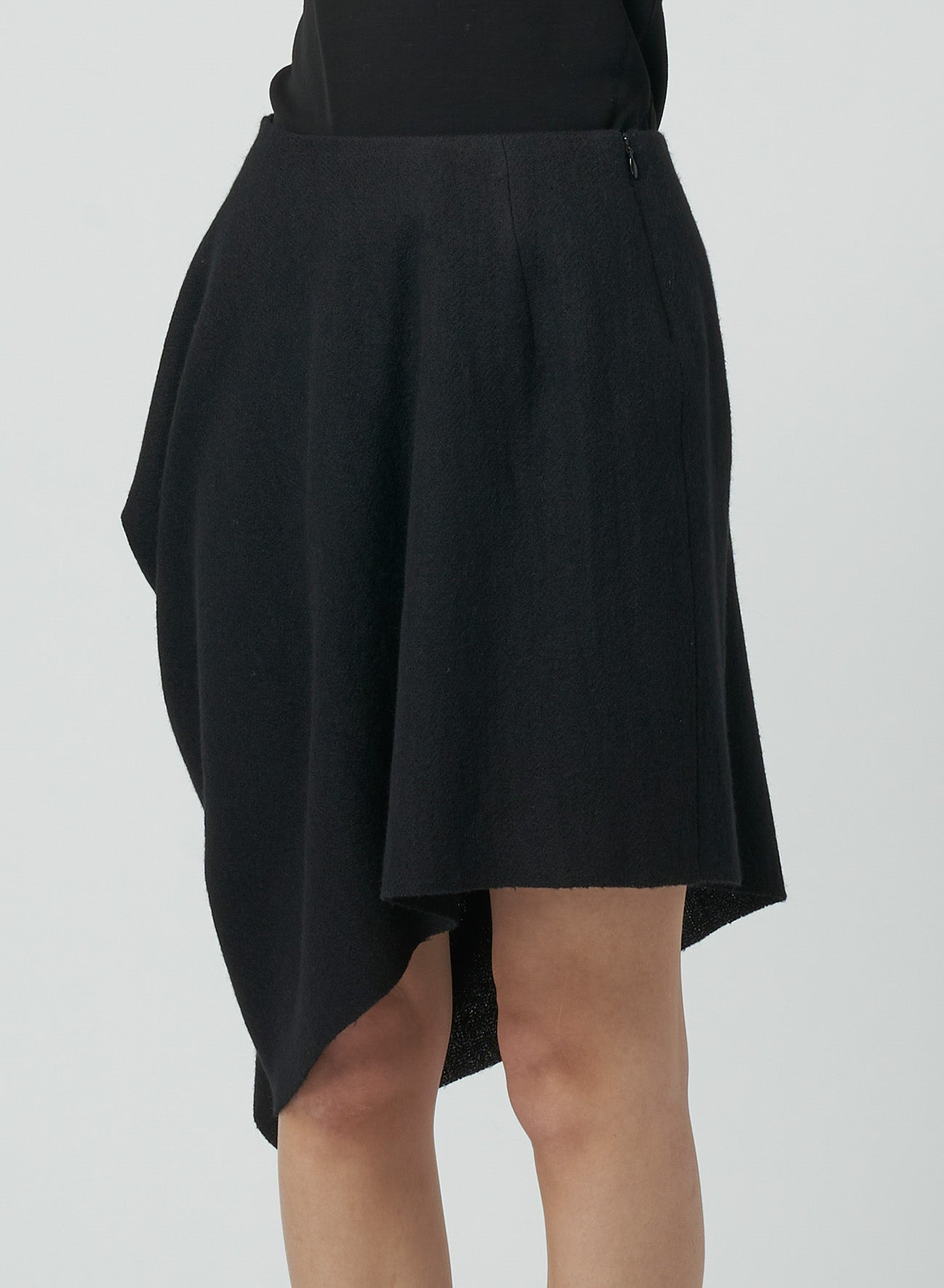 GAUZE HERRINGBONE R DRAPED SHORT SKIRT