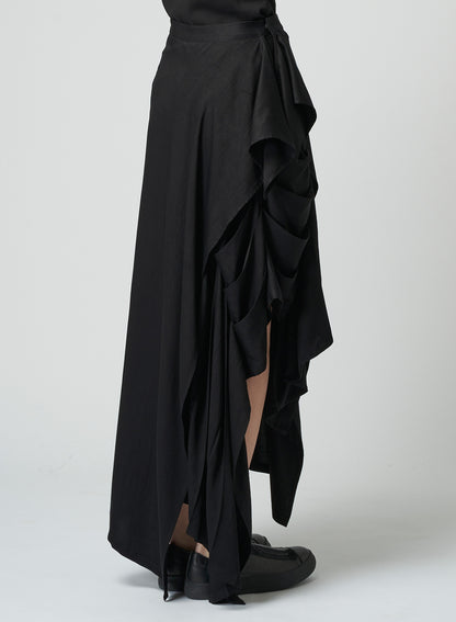 RAYON SATIN PLEATED ASYMMETRIC SKIRT